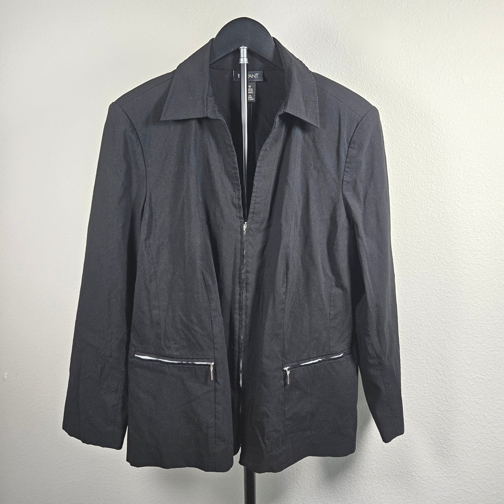 Lane Bryant Zip Up Jacket Womens 14/16 Black Silver Hardware Professional Sleek